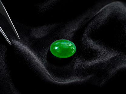 Certified MADE IN JAPAN 1.20 cts. Intense Bright Imperial Green Burmese A-Jadeite Oval Cabochon Loose Stone LS33
