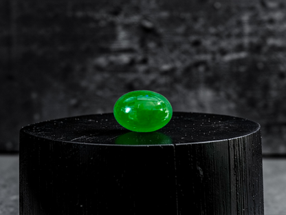 Certified MADE IN JAPAN 1.20 cts. Intense Bright Imperial Green Burmese A-Jadeite Oval Cabochon Loose Stone LS33