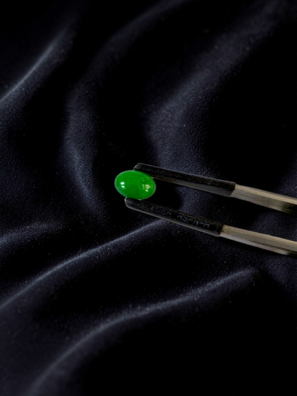 Certified MADE IN JAPAN 1.20 cts. Intense Bright Imperial Green Burmese A-Jadeite Oval Cabochon Loose Stone LS33