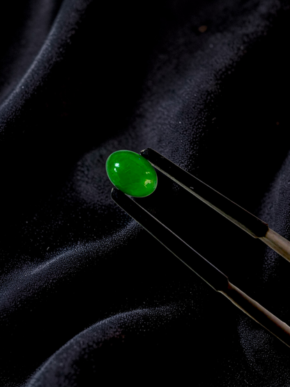Certified MADE IN JAPAN 1.20 cts. Intense Bright Imperial Green Burmese A-Jadeite Oval Cabochon Loose Stone LS33