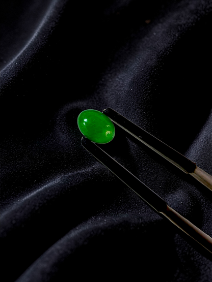 Certified MADE IN JAPAN 1.20 cts. Intense Bright Imperial Green Burmese A-Jadeite Oval Cabochon Loose Stone LS33