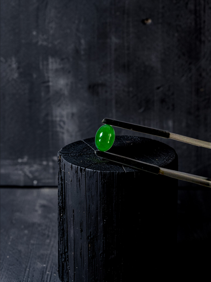 Certified MADE IN JAPAN 1.20 cts. Intense Bright Imperial Green Burmese A-Jadeite Oval Cabochon Loose Stone LS33