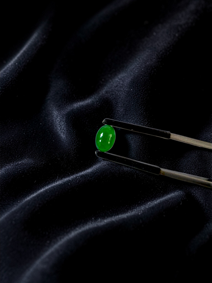 Certified MADE IN JAPAN 1.20 cts. Intense Bright Imperial Green Burmese A-Jadeite Oval Cabochon Loose Stone LS33