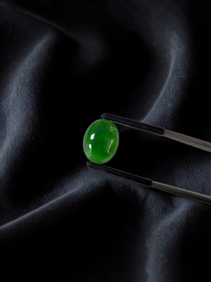 Certified MADE IN JAPAN 4.80 cts. Green Burmese A-Jadeite Oval Cabochon Loose Stone LS34