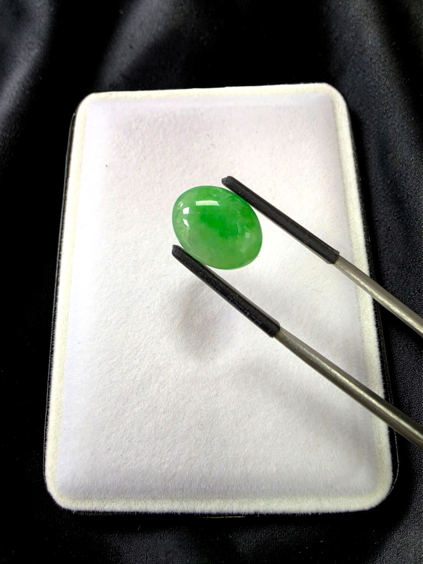 Certified MADE IN JAPAN 7.04 cts. Light Green Burmese A-Jadeite Oval Cabochon Loose Stone LS36