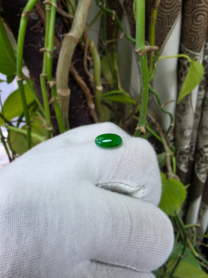 Certified MADE IN JAPAN 3.95 cts. Intense Imperial Green Burmese A-Jadeite Oval Cabochon Loose Stone LS41