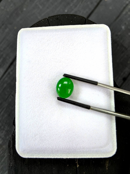 Certified MADE IN JAPAN 4.41 cts. Intense Vivid Imperial Green Burmese A-Jadeite Oval Cabochon Loose Stone LS44