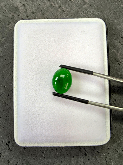 Certified MADE IN JAPAN 6.19 cts. Intense Imperial Green Burmese A-Jadeite Oval Cabochon Loose Stone LS45