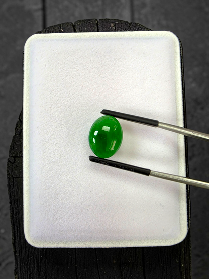 Certified MADE IN JAPAN 6.19 cts. Intense Imperial Green Burmese A-Jadeite Oval Cabochon Loose Stone LS45