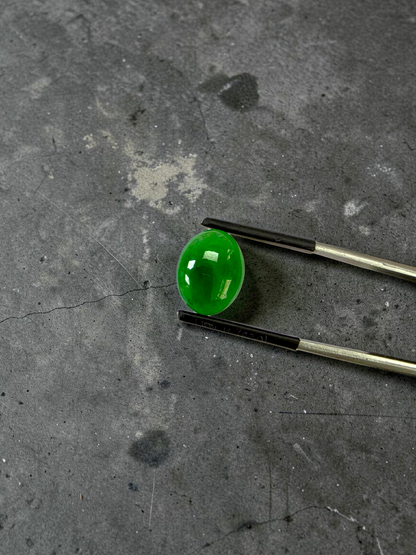 Certified MADE IN JAPAN 6.19 cts. Intense Imperial Green Burmese A-Jadeite Oval Cabochon Loose Stone LS45
