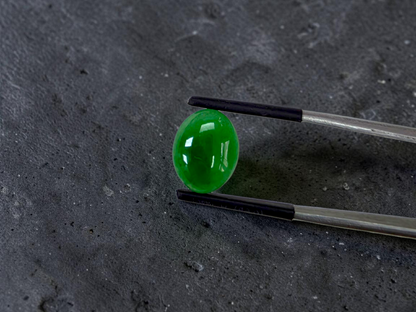 Certified MADE IN JAPAN 6.19 cts. Intense Imperial Green Burmese A-Jadeite Oval Cabochon Loose Stone LS45