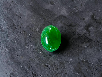 Certified MADE IN JAPAN 6.19 cts. Intense Imperial Green Burmese A-Jadeite Oval Cabochon Loose Stone LS45