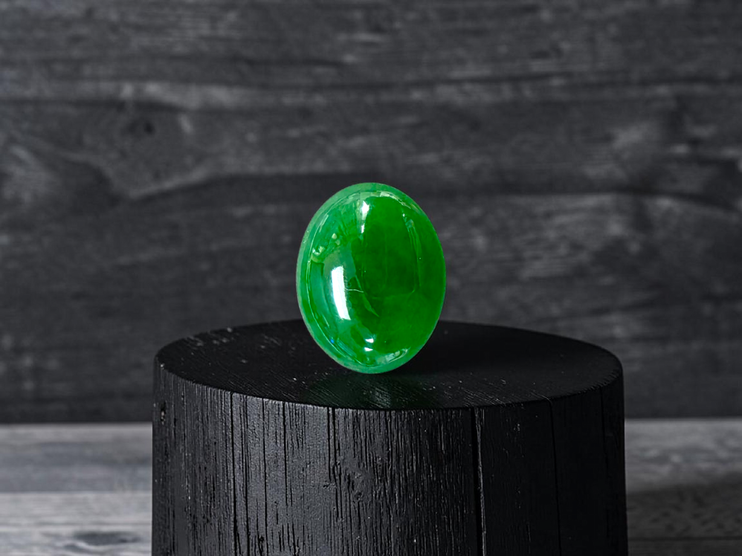 Certified MADE IN JAPAN 6.19 cts. Intense Imperial Green Burmese A-Jadeite Oval Cabochon Loose Stone LS45