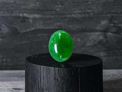 Certified MADE IN JAPAN 6.19 cts. Intense Imperial Green Burmese A-Jadeite Oval Cabochon Loose Stone LS45