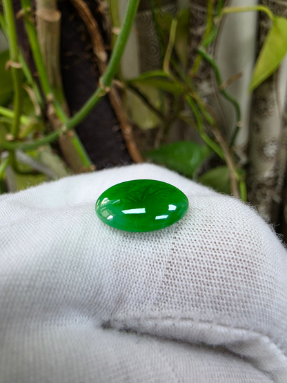 Certified MADE IN JAPAN 6.19 cts. Intense Imperial Green Burmese A-Jadeite Oval Cabochon Loose Stone LS45