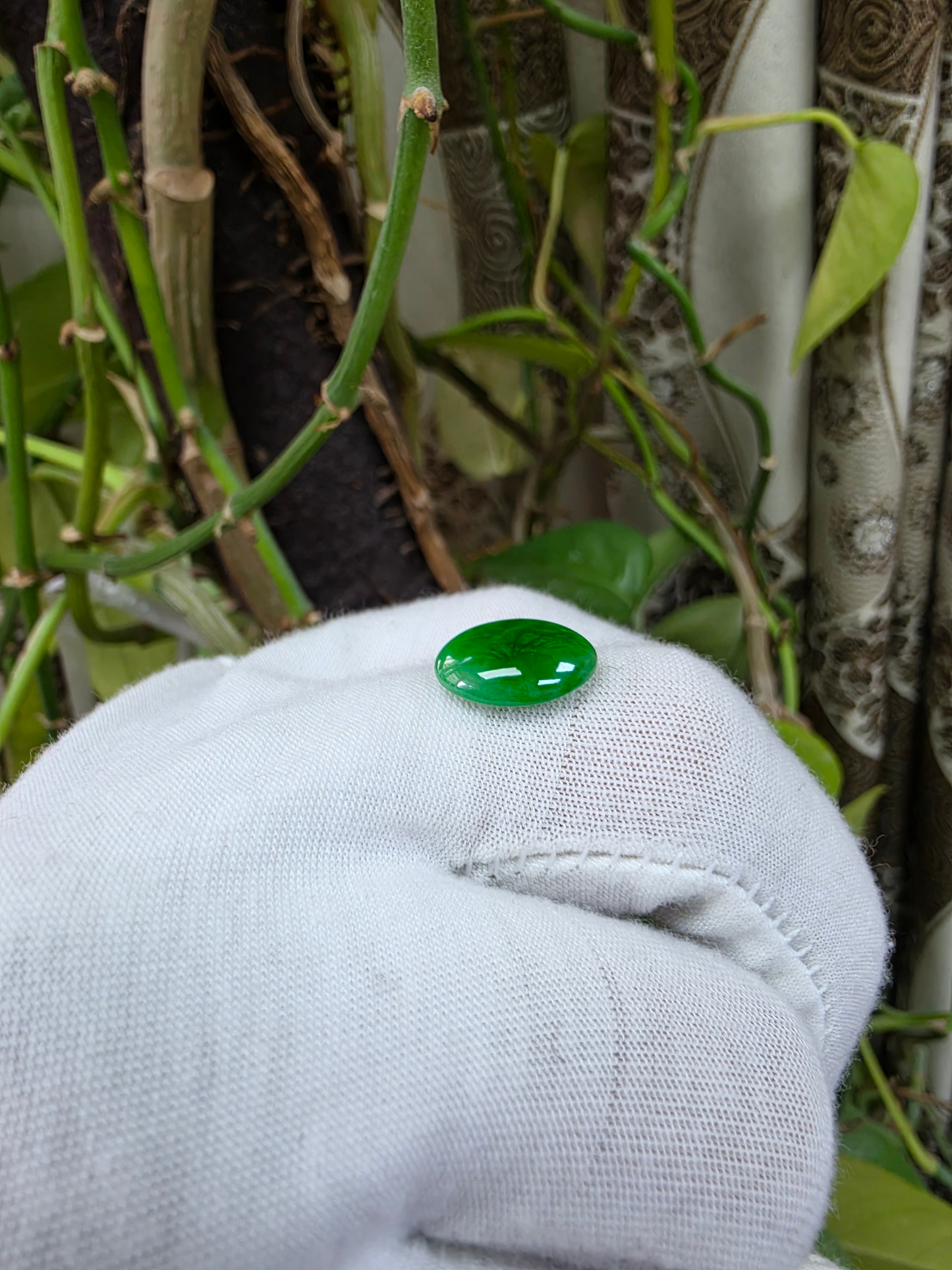 Certified MADE IN JAPAN 6.19 cts. Intense Imperial Green Burmese A-Jadeite Oval Cabochon Loose Stone LS45