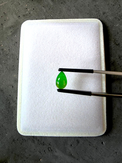 Certified MADE IN JAPAN 1.792 cts. Bright Vivid Imperial Green Burmese A-Jadeite Pear Cabochon Loose Stone LS46