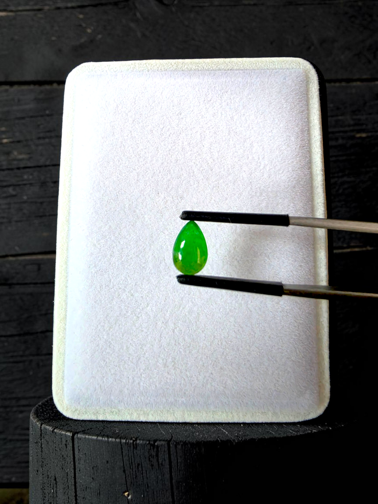 Certified MADE IN JAPAN 1.792 cts. Bright Vivid Imperial Green Burmese A-Jadeite Pear Cabochon Loose Stone LS46