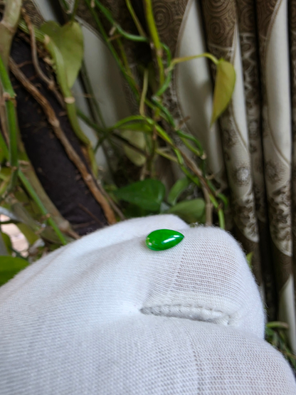 Certified MADE IN JAPAN 1.792 cts. Bright Vivid Imperial Green Burmese A-Jadeite Pear Cabochon Loose Stone LS46