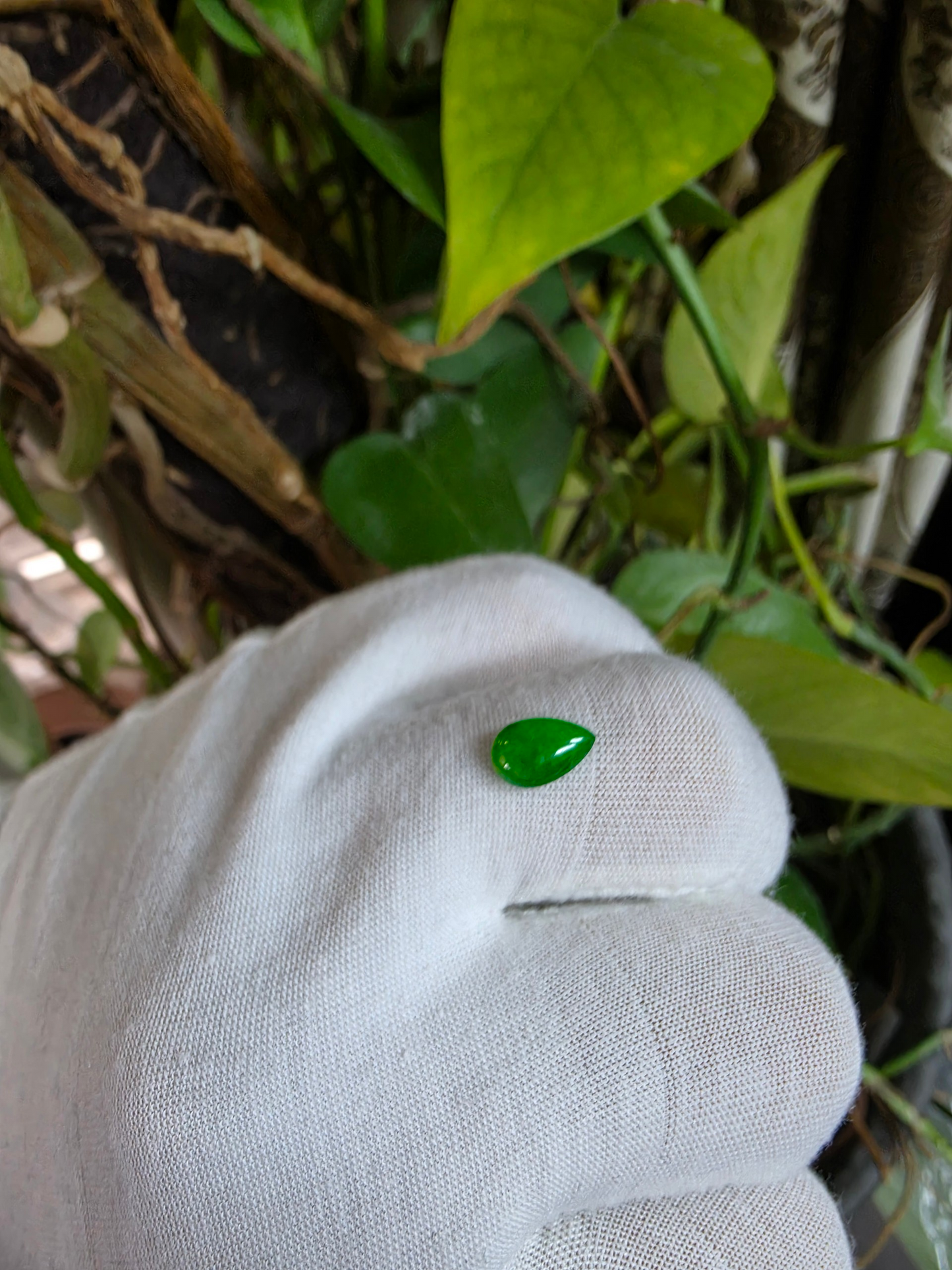 Certified MADE IN JAPAN 1.792 cts. Bright Vivid Imperial Green Burmese A-Jadeite Pear Cabochon Loose Stone LS46