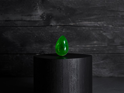 Certified MADE IN JAPAN 1.792 cts. Bright Vivid Imperial Green Burmese A-Jadeite Pear Cabochon Loose Stone LS46