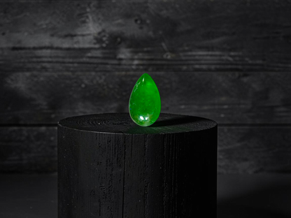 Certified MADE IN JAPAN 1.792 cts. Bright Vivid Imperial Green Burmese A-Jadeite Pear Cabochon Loose Stone LS46