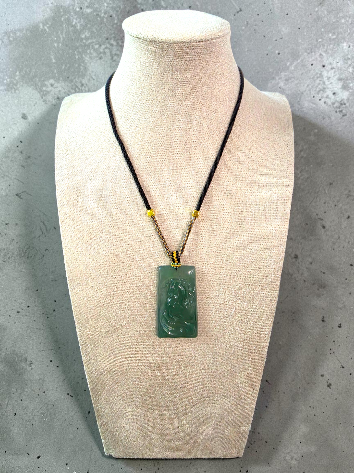 Iwakura Carved Horse Icy Blue Green Burmese A-Jadeite Pendant - Certified