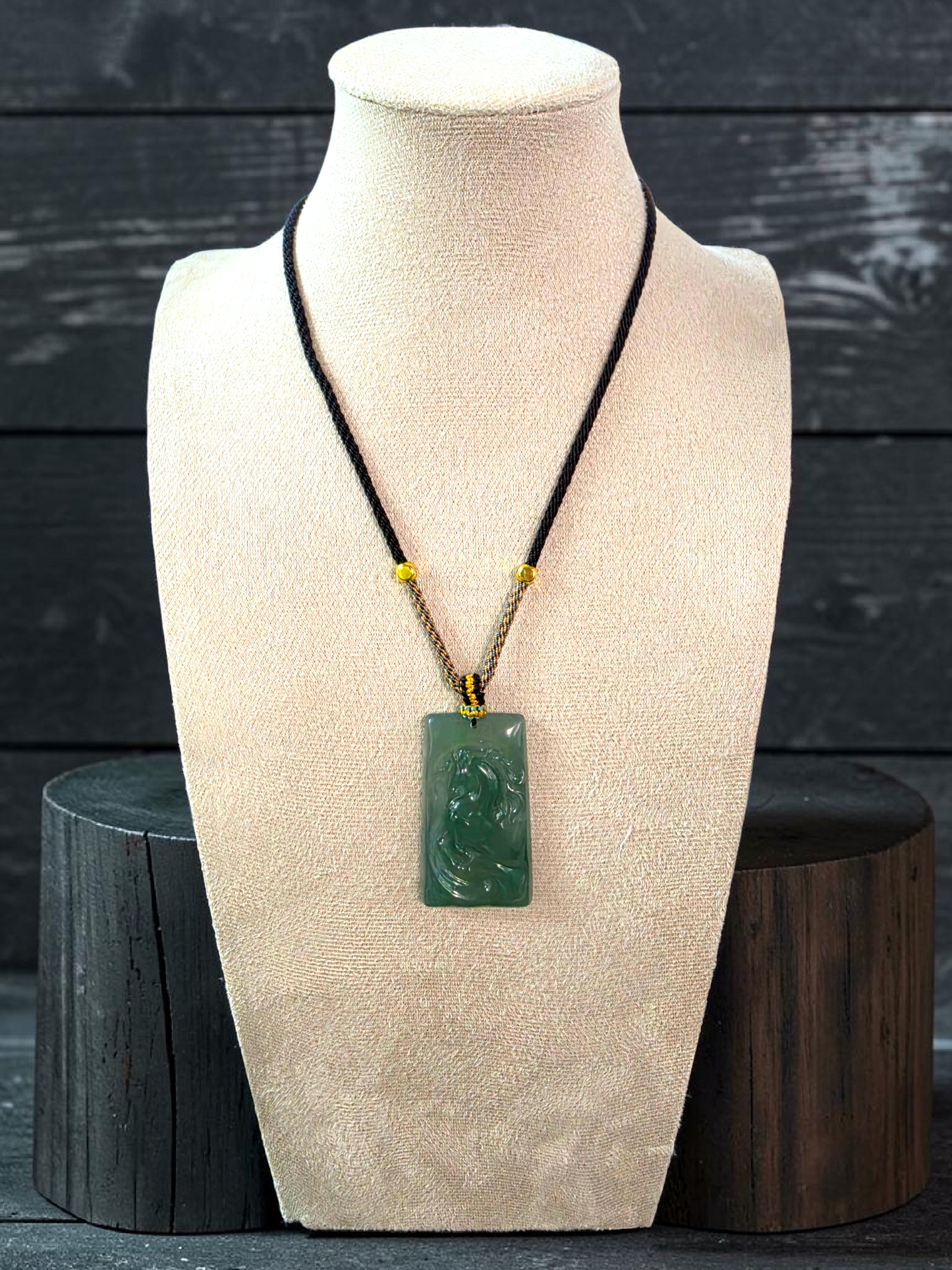 Iwakura Carved Horse Icy Blue Green Burmese A-Jadeite Pendant - Certified
