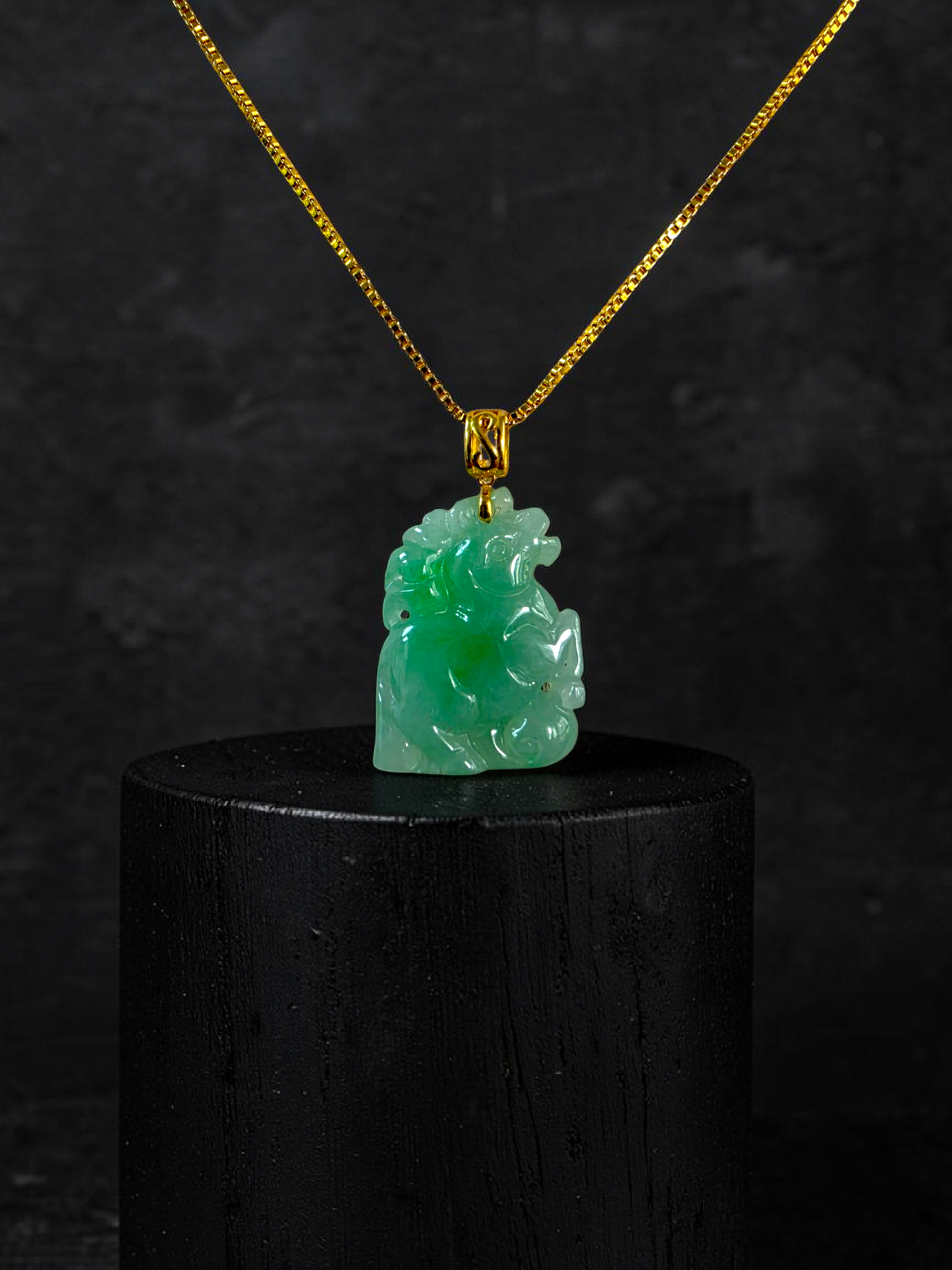 Takahama Prancing Horse Burmese A-Jadeite Charm Pendant (with 18K Yellow Gold)- Certified