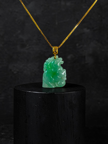Takahama Prancing Horse Burmese A-Jadeite Charm Pendant (with 18K Yellow Gold)- Certified