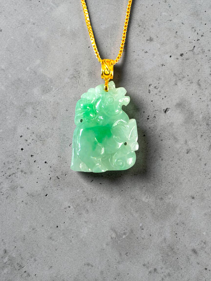 Takahama Prancing Horse Burmese A-Jadeite Charm Pendant (with 18K Yellow Gold)- Certified