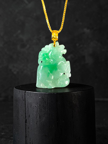 Takahama Prancing Horse Burmese A-Jadeite Charm Pendant (with 18K Yellow Gold)- Certified