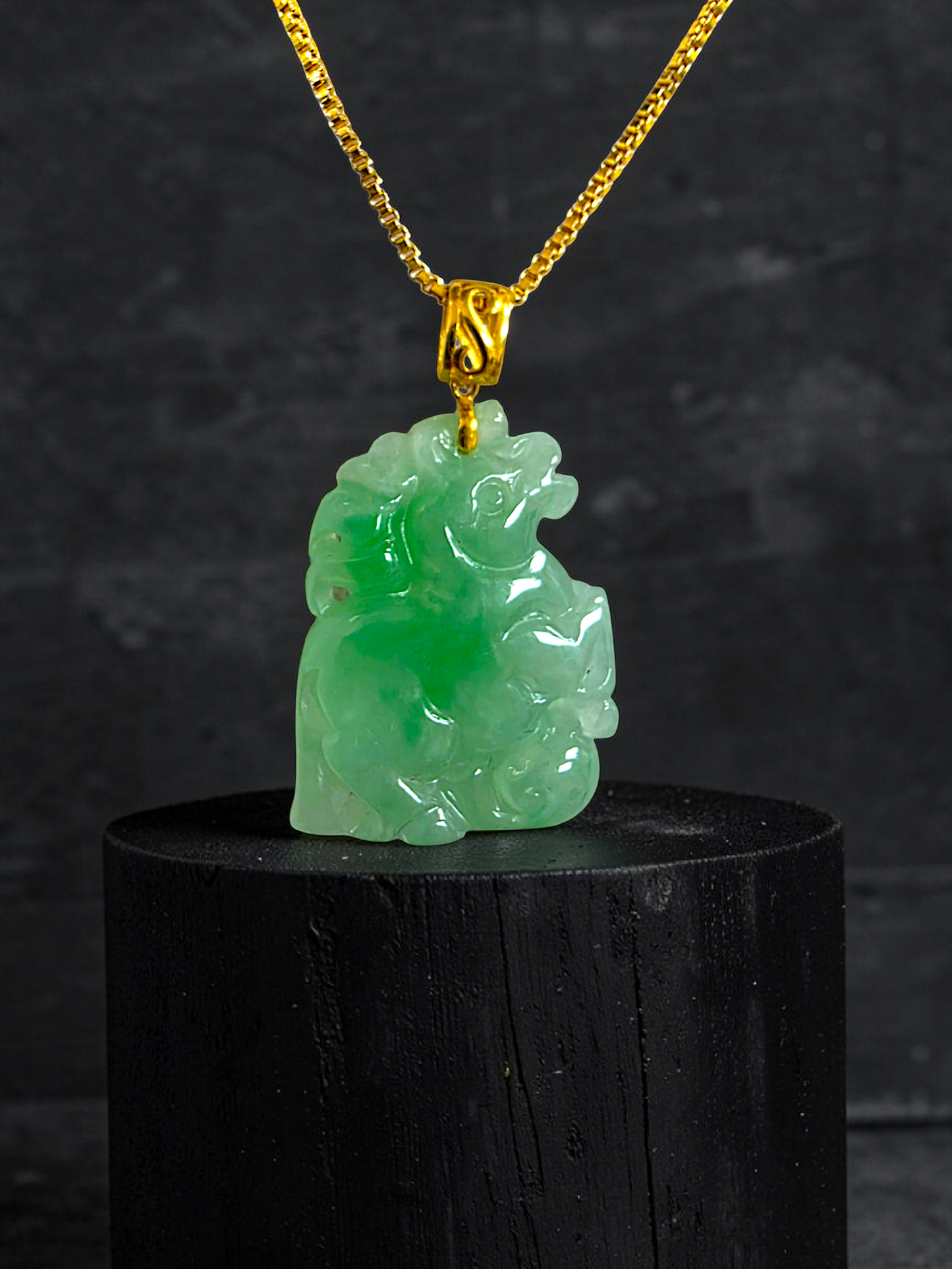 Takahama Prancing Horse Burmese A-Jadeite Charm Pendant (with 18K Yellow Gold)- Certified