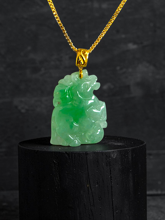 Takahama Prancing Horse Burmese A-Jadeite Charm Pendant (with 18K Yellow Gold)- Certified