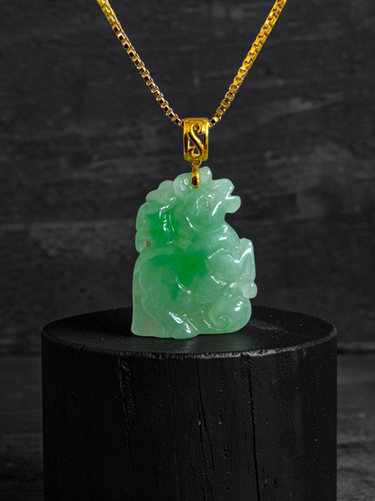Takahama Prancing Horse Burmese A-Jadeite Charm Pendant (with 18K Yellow Gold)- Certified