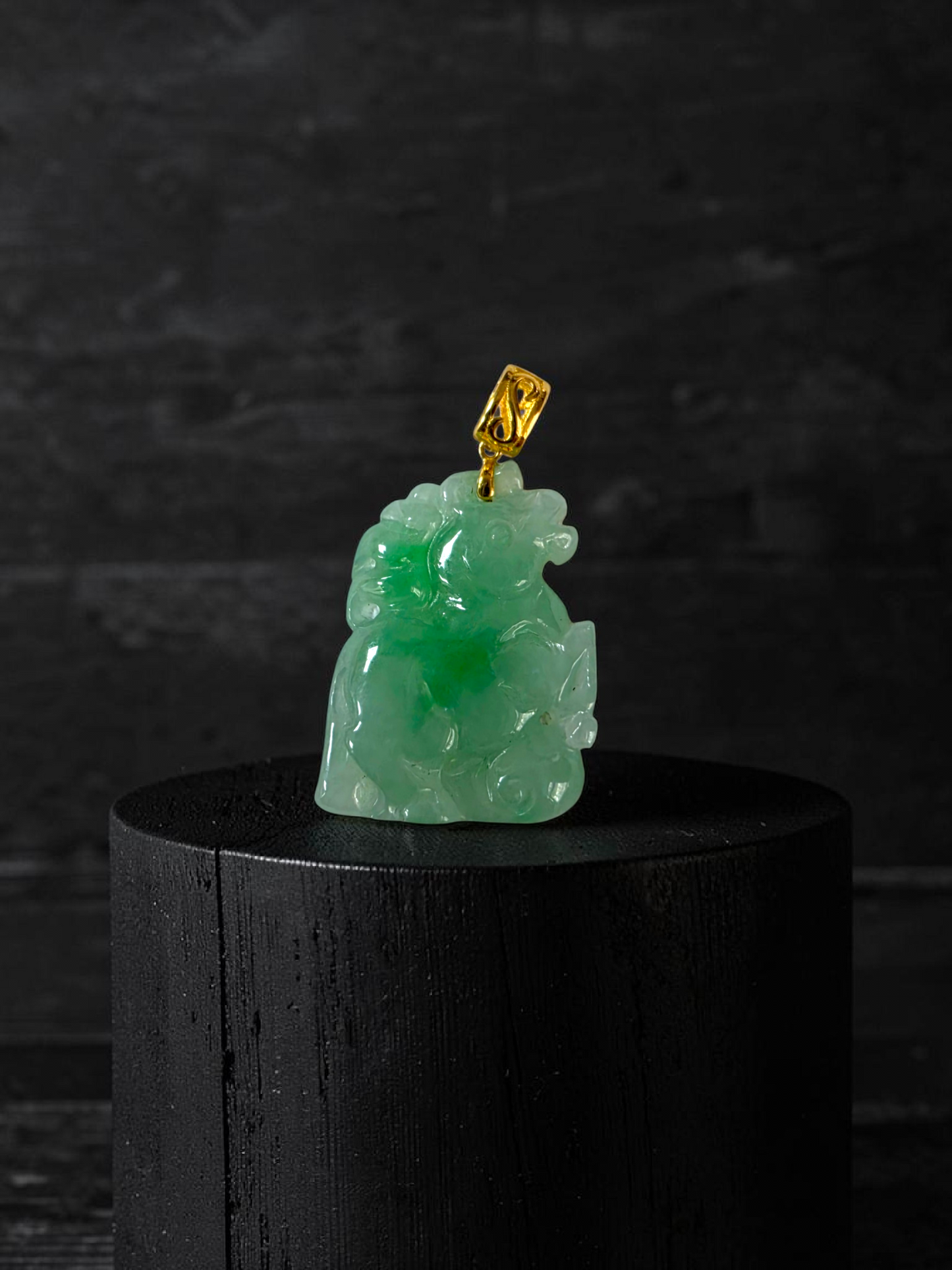 Takahama Prancing Horse Burmese A-Jadeite Charm Pendant (with 18K Yellow Gold)- Certified