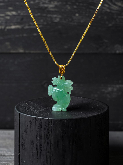 Ama Prancing Horse Burmese A-Jadeite Charm Pendant (with 18K Yellow Gold)- Certified