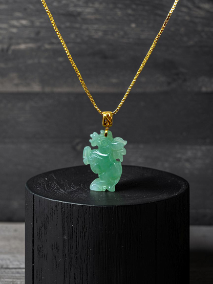 Ama Prancing Horse Burmese A-Jadeite Charm Pendant (with 18K Yellow Gold)- Certified