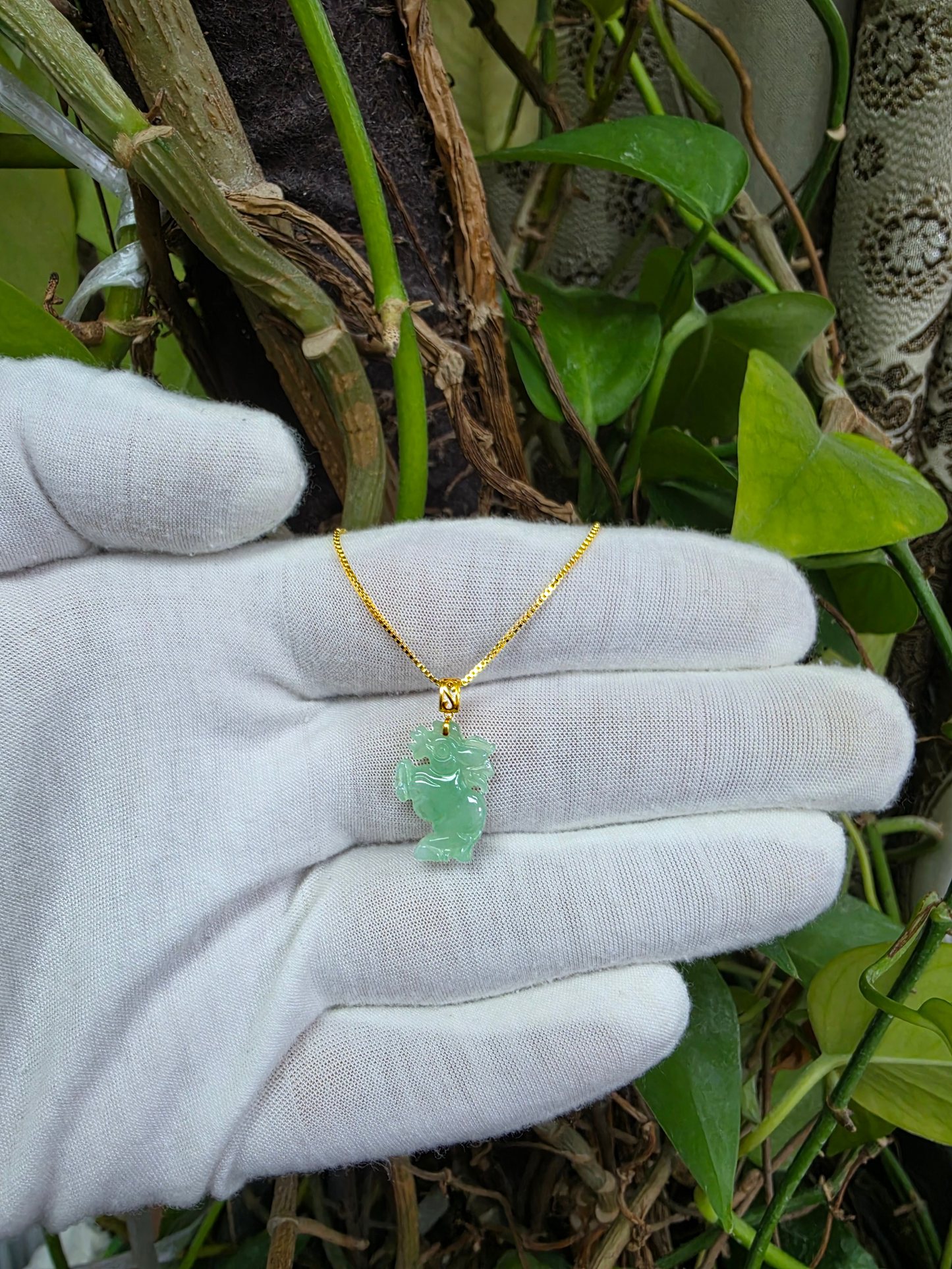 Ama Prancing Horse Burmese A-Jadeite Charm Pendant (with 18K Yellow Gold)- Certified