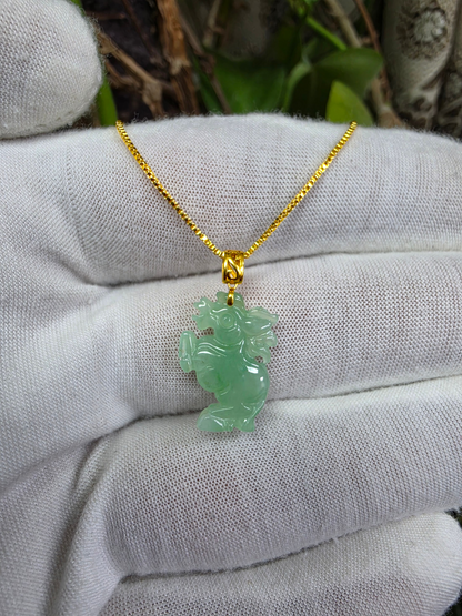 Ama Prancing Horse Burmese A-Jadeite Charm Pendant (with 18K Yellow Gold)- Certified