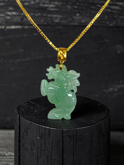 Ama Prancing Horse Burmese A-Jadeite Charm Pendant (with 18K Yellow Gold)- Certified
