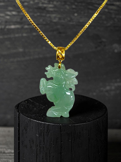 Ama Prancing Horse Burmese A-Jadeite Charm Pendant (with 18K Yellow Gold)- Certified