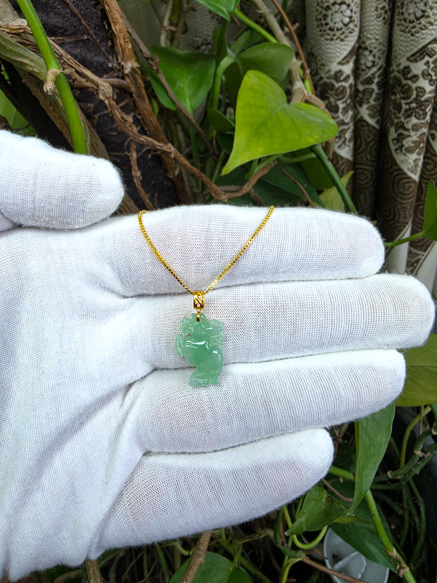 Ama Prancing Horse Burmese A-Jadeite Charm Pendant (with 18K Yellow Gold)- Certified