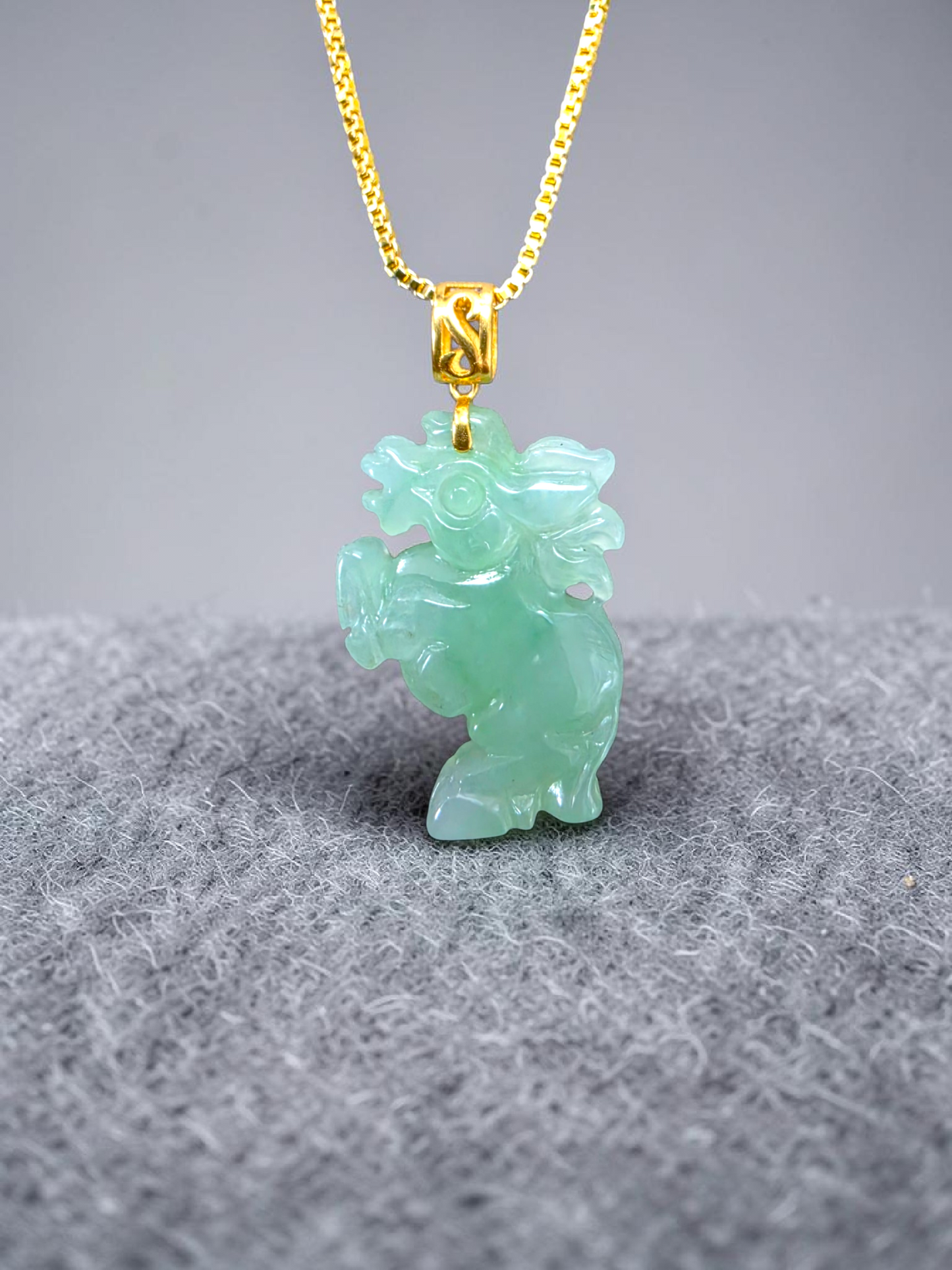 Ama Prancing Horse Burmese A-Jadeite Charm Pendant (with 18K Yellow Gold)- Certified