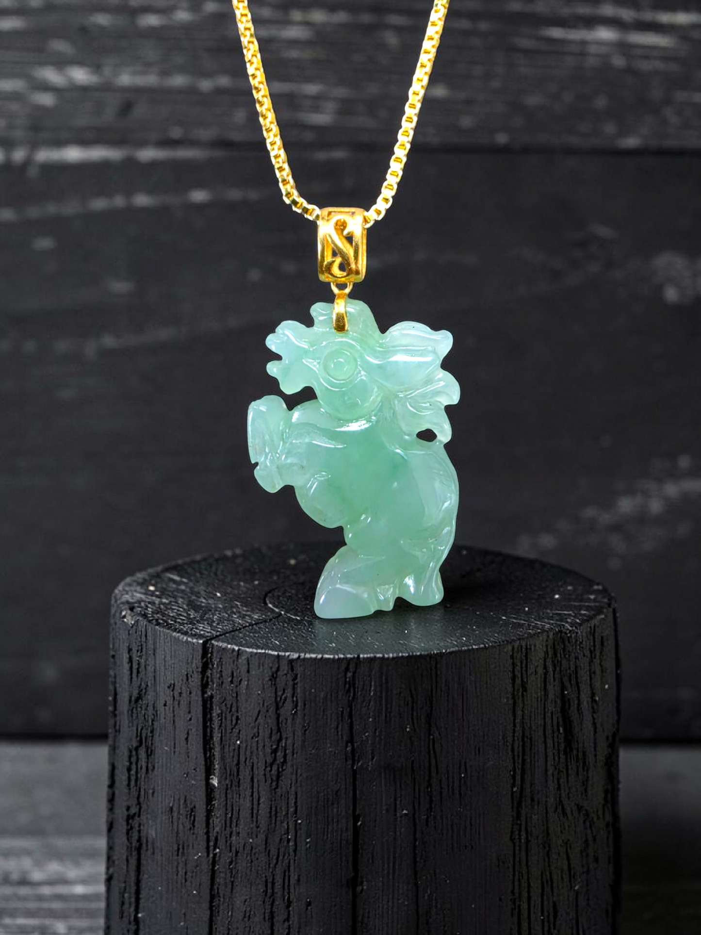 Ama Prancing Horse Burmese A-Jadeite Charm Pendant (with 18K Yellow Gold)- Certified