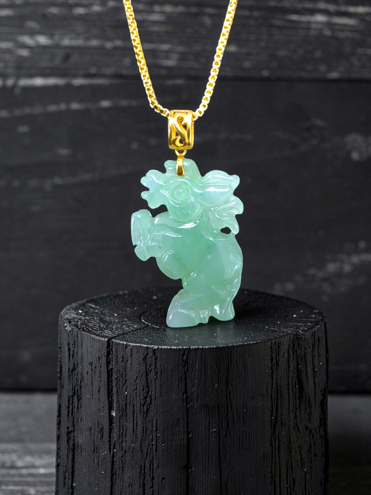 Ama Prancing Horse Burmese A-Jadeite Charm Pendant (with 18K Yellow Gold)- Certified