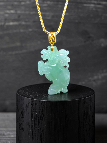 Ama Prancing Horse Burmese A-Jadeite Charm Pendant (with 18K Yellow Gold)- Certified