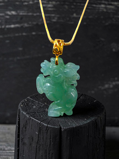 Ama Prancing Horse Burmese A-Jadeite Charm Pendant (with 18K Yellow Gold)- Certified