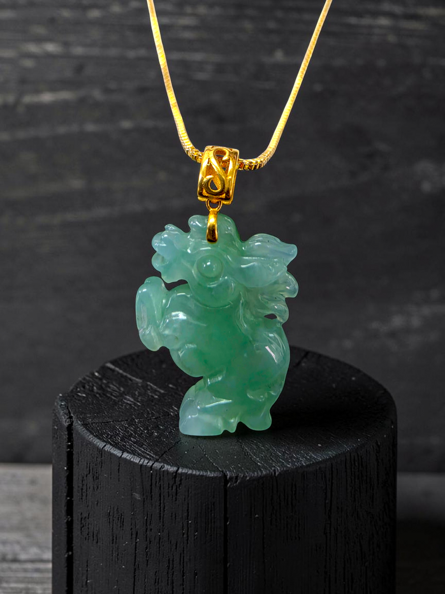 Ama Prancing Horse Burmese A-Jadeite Charm Pendant (with 18K Yellow Gold)- Certified