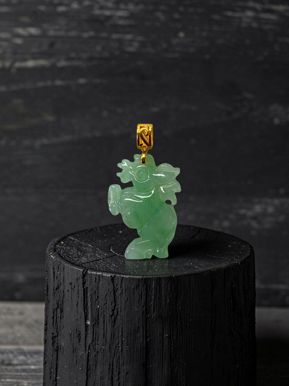 Ama Prancing Horse Burmese A-Jadeite Charm Pendant (with 18K Yellow Gold)- Certified